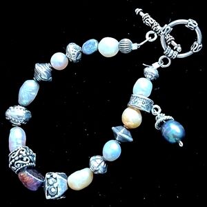 Rare Silpada Sterling Gray Pink Freshwater Pearl Toggle Bracelet B0986